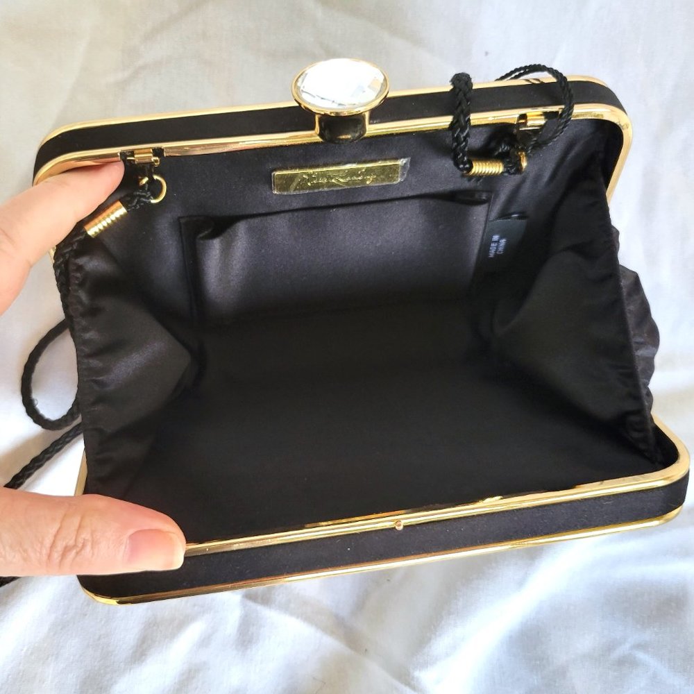 NWT KATE LANDRY Black Satin Rhinestone Clutch Evening Shoulder Bag - Picture 5 of 8